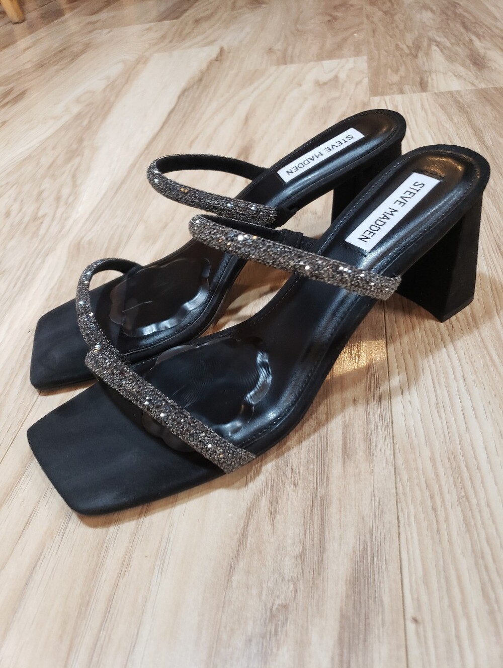Steve Madden Lilah Black Heeled Rhinestone Embellishments 10 Slip On New Conditi